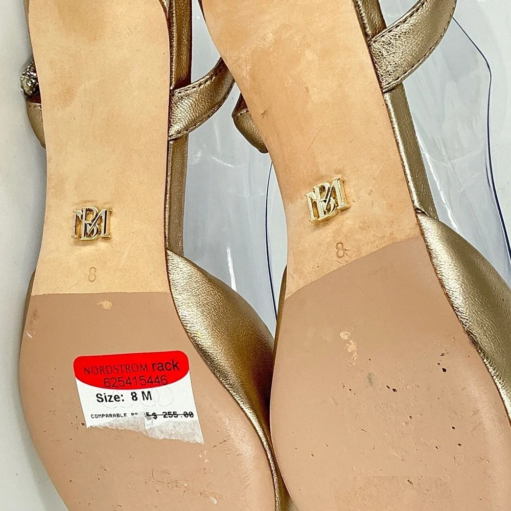 Badgley Mischka Size 8 Champagne Gold Leather Rhinestone Bow Kitten Heel NEW$255